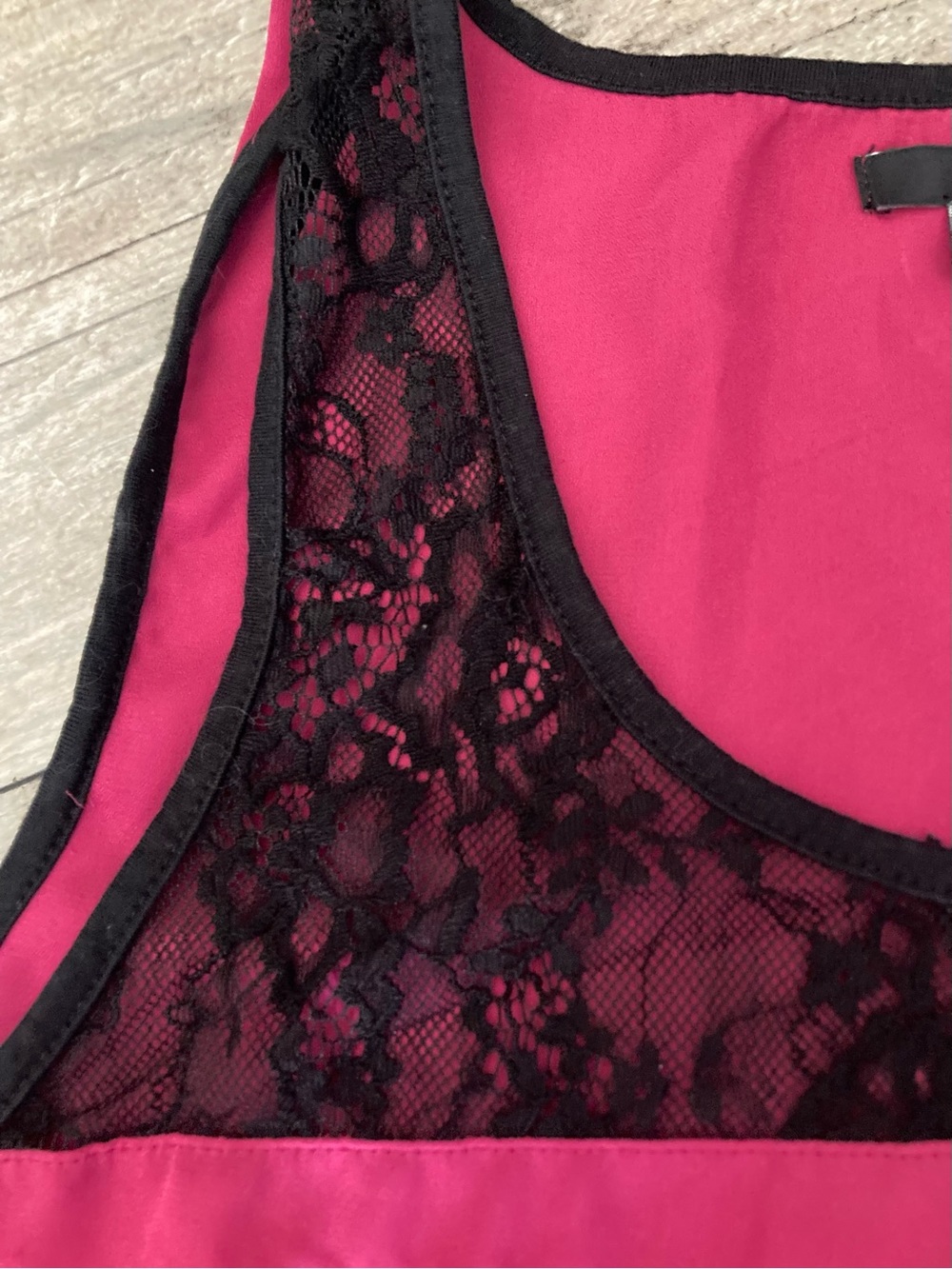 WDG Fuchsia Lace-Detail Tank Top with Black Trim
